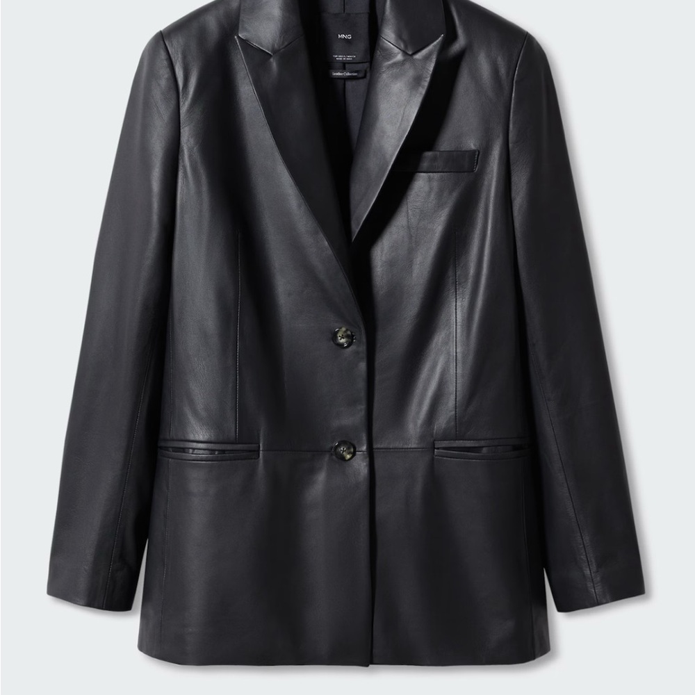 MANGO Women's Black Leather Blazer (NWT)